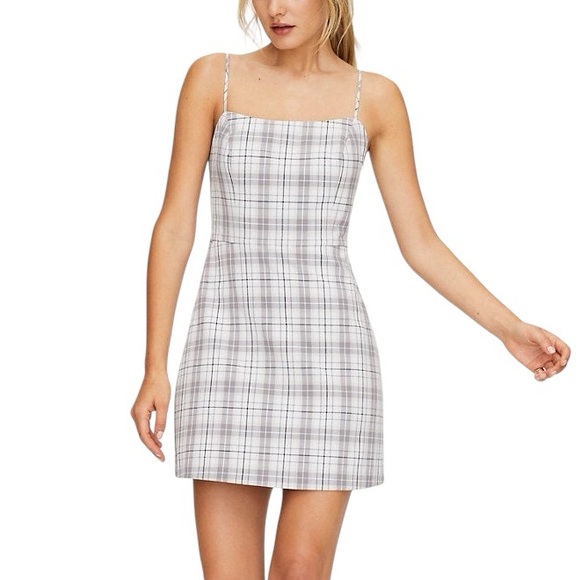 Aritzia Wilfred Isabelle Classic Mini Dress Grey & White Plaid Check Sz 6 - Picture 1 of 15
